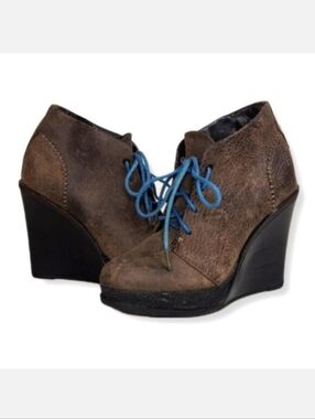 Rag & Bone Odval Brown Distressed Wedge Heel Booties Leather Lace Up Chukka